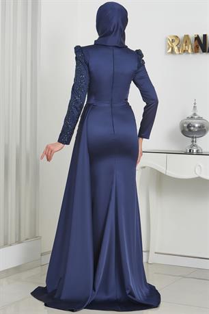 Rosa Tesettür Abiye Lacivert