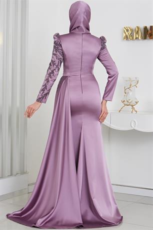 Rosa Tesettür Abiye Lila