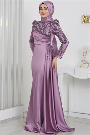 Rosa Tesettür Abiye Lila