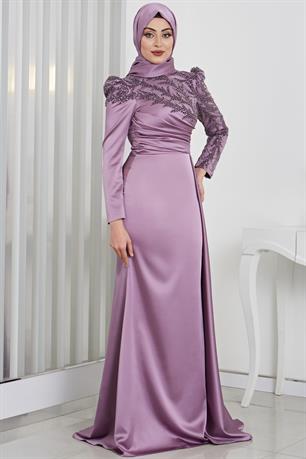 Rosa Tesettür Abiye Lila