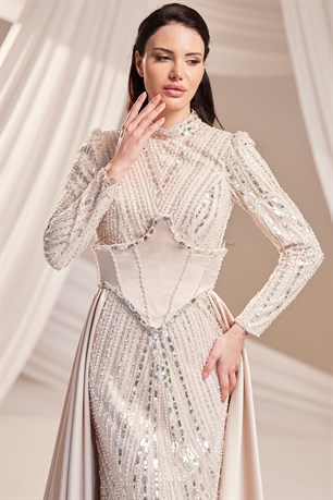 Royal Tesettür Abiye Bej