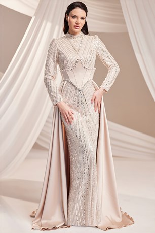 Royal Tesettür Abiye Bej