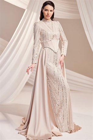 Royal Tesettür Abiye Bej