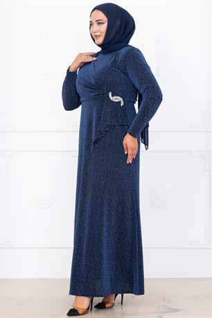 Roza Tesettür Abiye İndigo