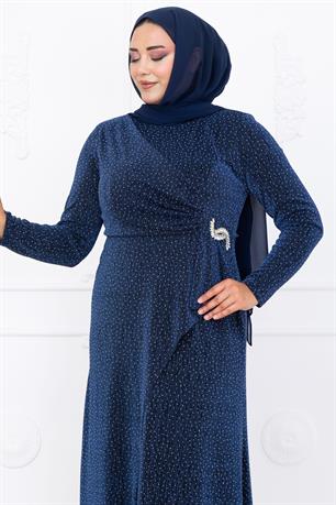 Roza Tesettür Abiye İndigo