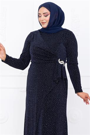 Roza Tesettür Abiye Lacivert