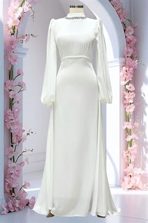 Rüya Tesettür Abiye Ekru