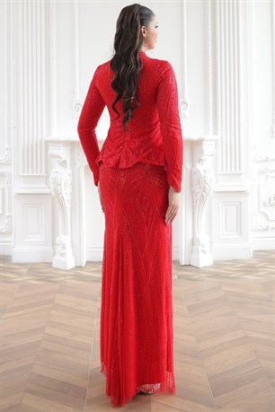 Safir Tesettür Abiye Kırmızı