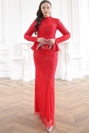 Safir Tesettür Abiye Kırmızı