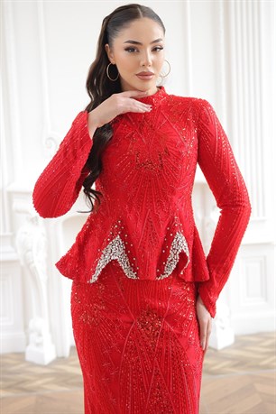 Safir Tesettür Abiye Kırmızı