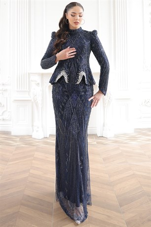 Safir Tesettür Abiye Lacivert