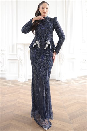 Safir Tesettür Abiye Lacivert