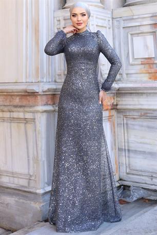 Sakura Tesettür Abiye Antrasit