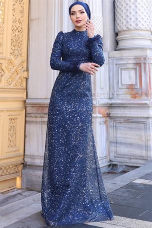 Sakura Tesettür Abiye Lacivert