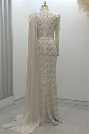 Saray Tesettür Abiye Bej