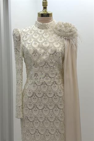 Saray Tesettür Abiye Bej