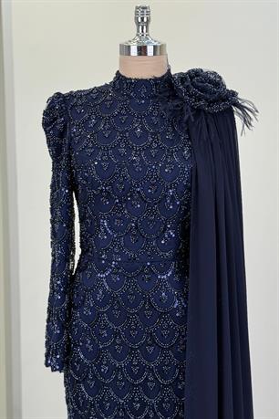 Saray Tesettür Abiye Lacivert