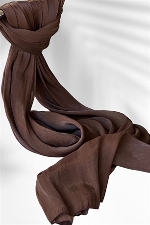 Saten Dokulu Janjan Abiye Şal 75x180cm Kahverengi