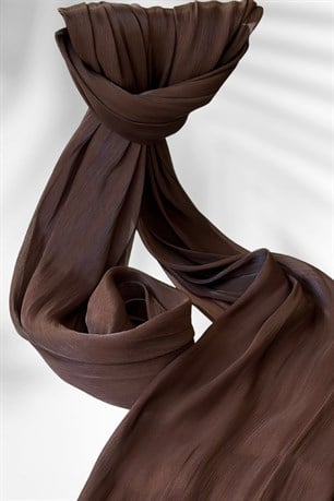 Saten Dokulu Janjan Abiye Şal 75x180cm Kahverengi