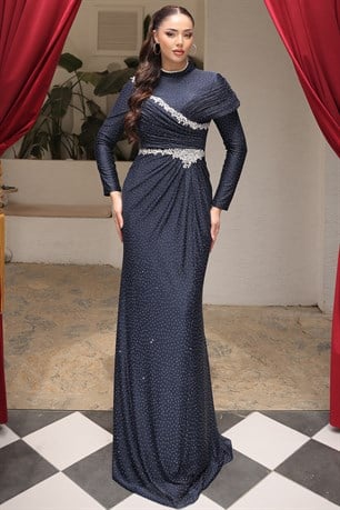 Selen Tesettür Abiye Lacivert