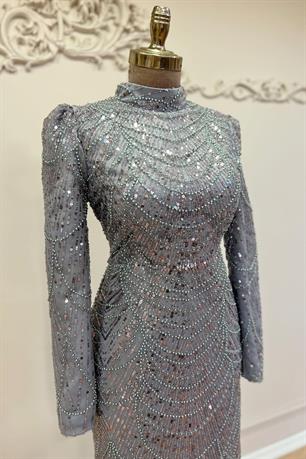 Selena Tesettür Abiye Gri