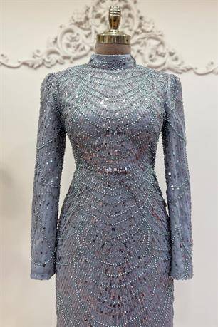 Selena Tesettür Abiye Gri