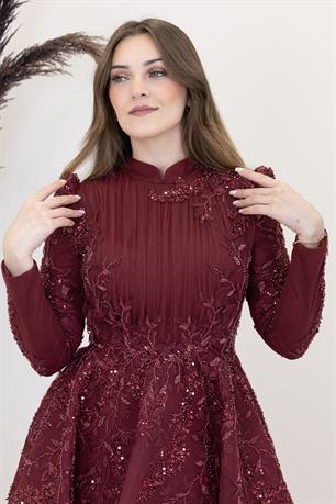 Serra Tesettür Abiye Bordo