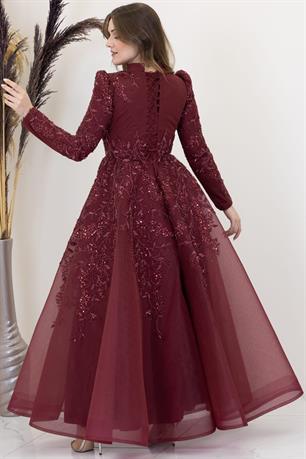 Serra Tesettür Abiye Bordo