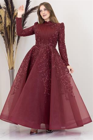 Serra Tesettür Abiye Bordo