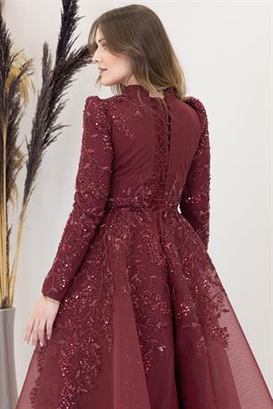 Serra Tesettür Abiye Bordo