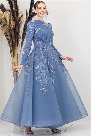 Serra Tesettür Abiye İndigo