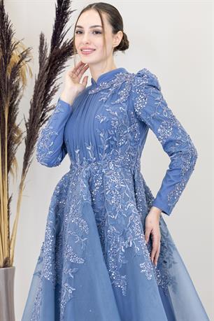 Serra Tesettür Abiye İndigo