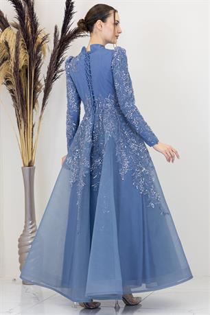 Serra Tesettür Abiye İndigo