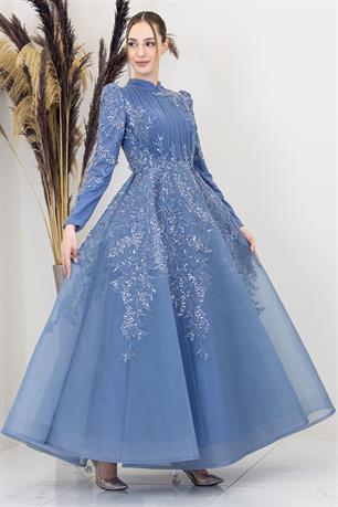 Serra Tesettür Abiye İndigo