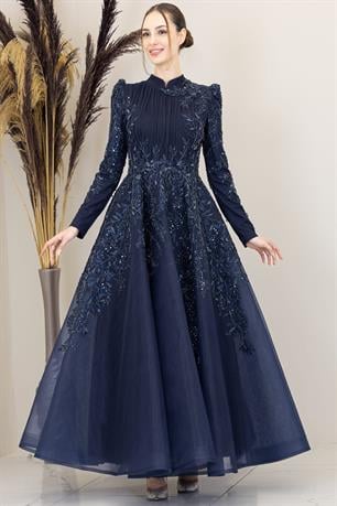 Serra Tesettür Abiye Lacivert