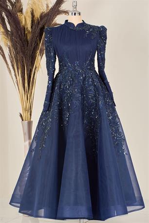 Serra Tesettür Abiye Lacivert