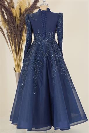 Serra Tesettür Abiye Lacivert