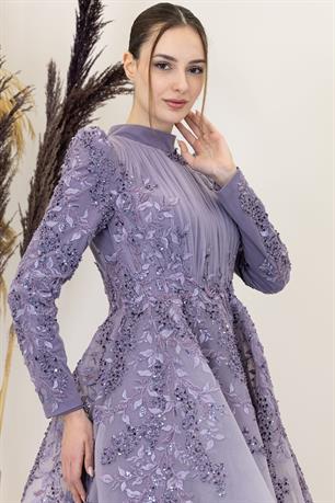 Serra Tesettür Abiye Lila