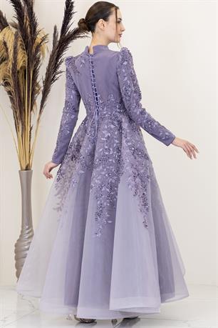 Serra Tesettür Abiye Lila