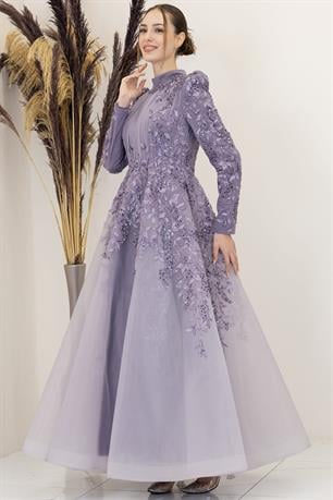 Serra Tesettür Abiye Lila