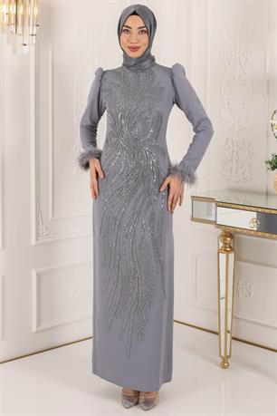 Sezen Tesettür Abiye Gri