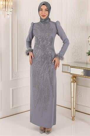 Sezen Tesettür Abiye Gri