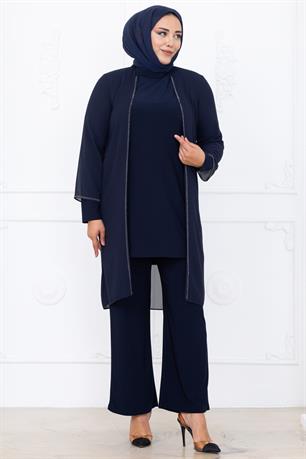 Sezen Tunik Pantolon İkili Tesettür Takım Lacivert