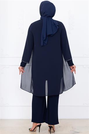 Sezen Tunik Pantolon İkili Tesettür Takım Lacivert