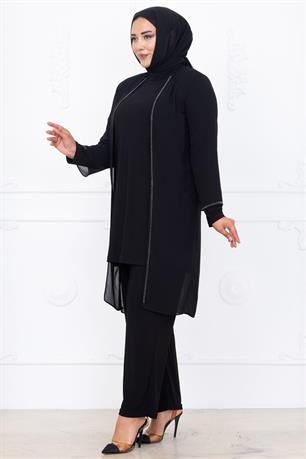 Sezen Tunik Pantolon İkili Tesettür Takım Siyah