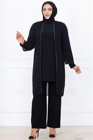Sezen Tunik Pantolon İkili Tesettür Takım Siyah