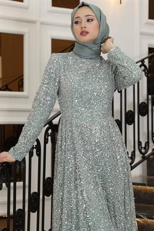 Shine Tesettür Abiye Mint