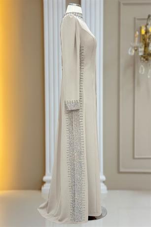 Sıla Tesettür Abiye Bej