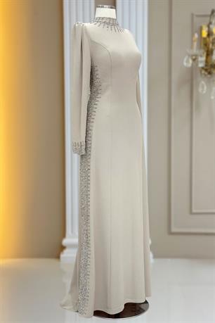 Sıla Tesettür Abiye Bej