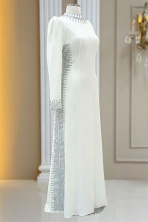 Sıla Tesettür Abiye Ekru